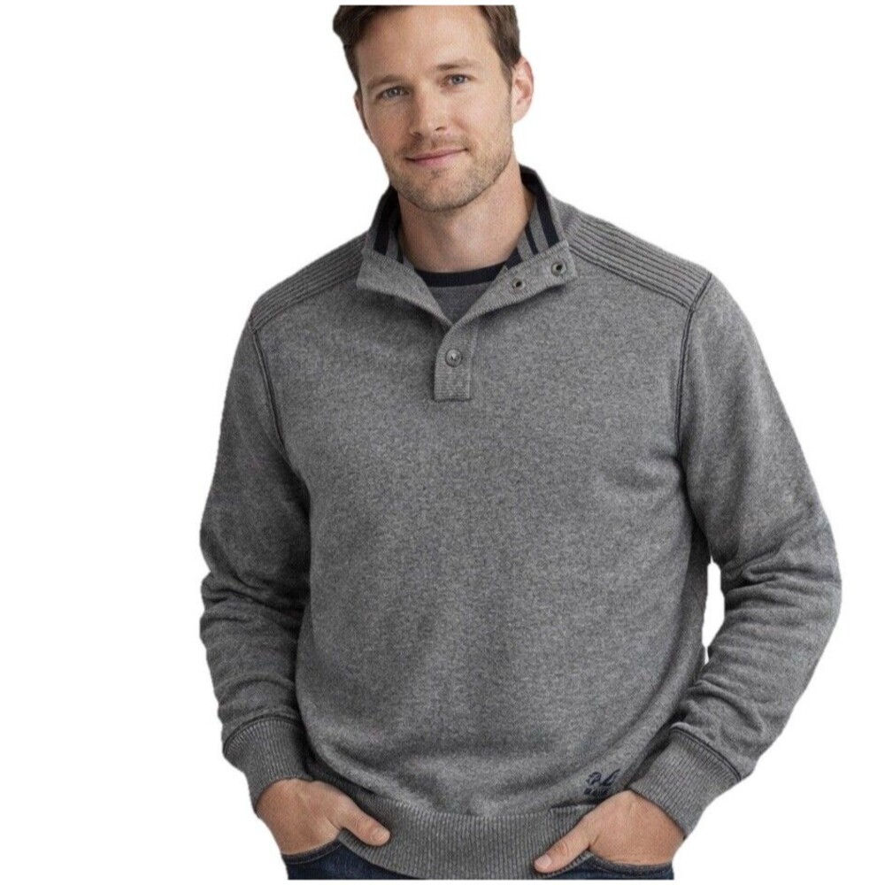 Nautica Jeans Co Men’s Gray 1/4 Button Up Pullover Sweater Size Large